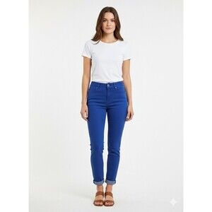Dear‎ John 30 Tapered Leg Folded Cuff Denim Jeans Mid Rise Stretch Mom Blue EUC